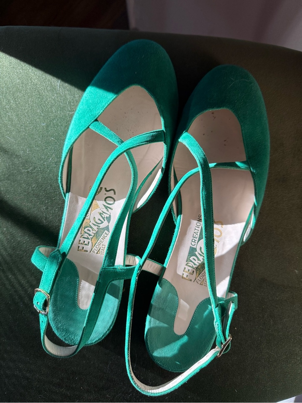 Salvatore Ferragamo Green Suede Women’s Flats